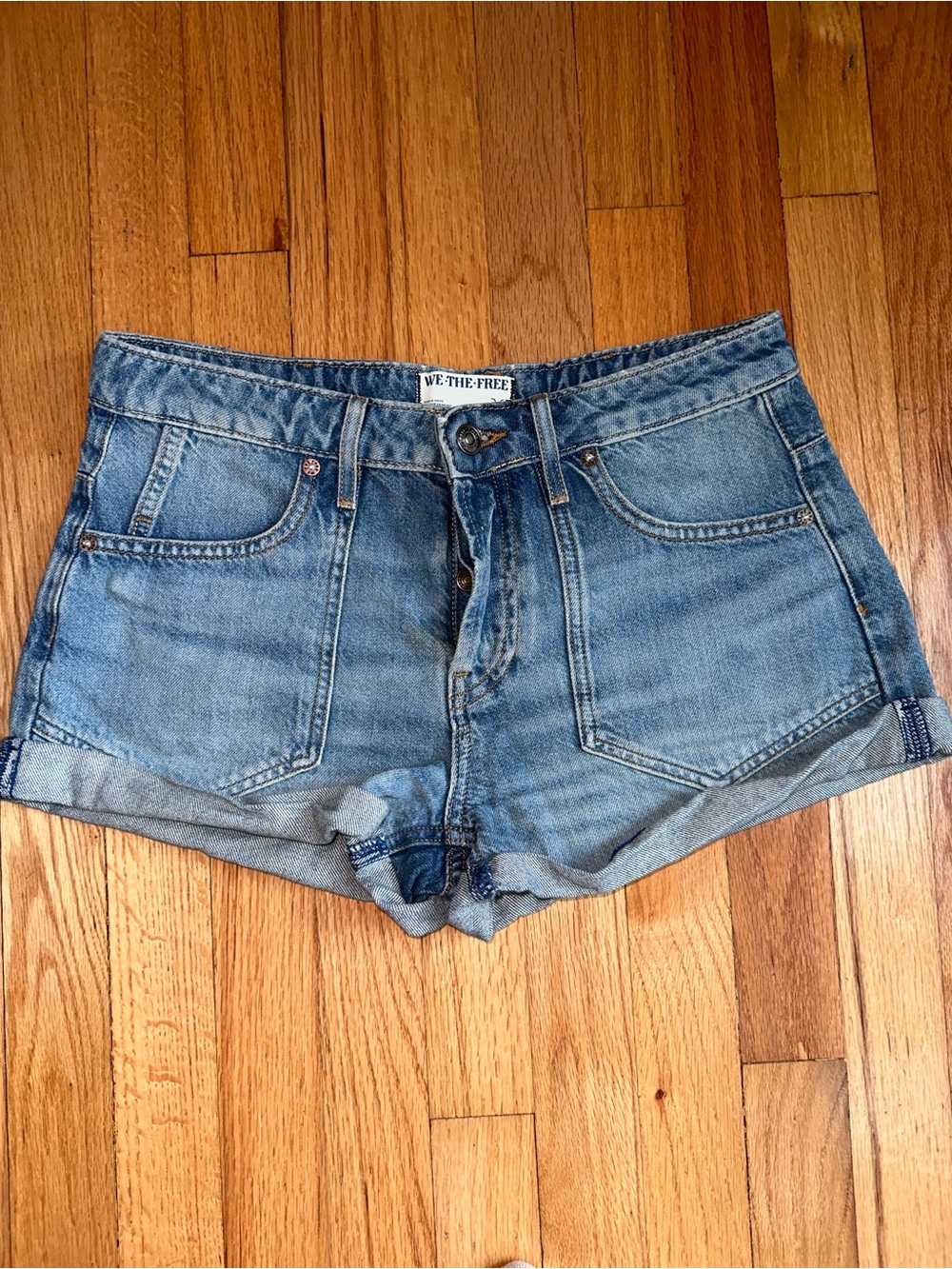 Free People We The Free High Rise Button Fly Cuffed Denim Shorts 26